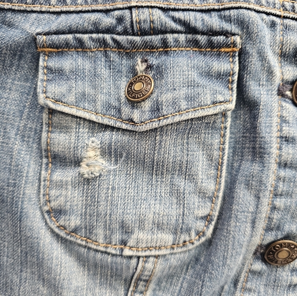 Tommy Hilfiger Distressed Denim Jacket Womens Size XS Faux Pockets - Picture 4 of 16